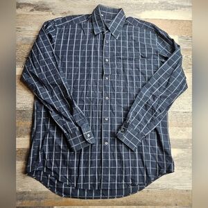 Corneliani Men's Button Down Shirt Navy Blue Plaid Medium